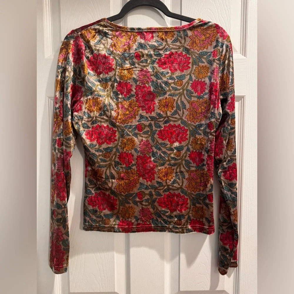 NWT Natural Life Velvet Floral Colorful Long Sleeve top - Picture 5 of 7